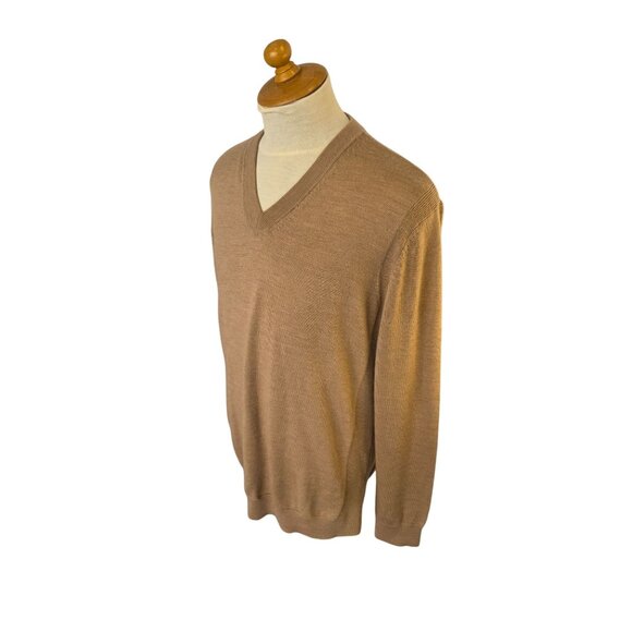 Express Merino Wool V-Neck Sweater Mens Sz L Beige/Tan Lightweight Knit Pullover - Picture 8 of 10
